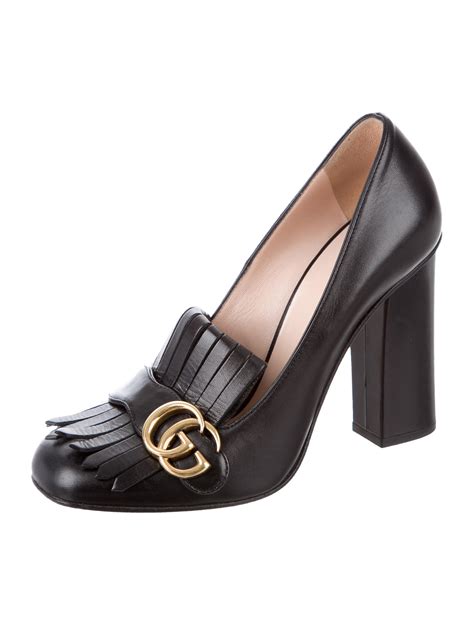 gucci black leather marmont pump|Gucci suede mid heel pump.